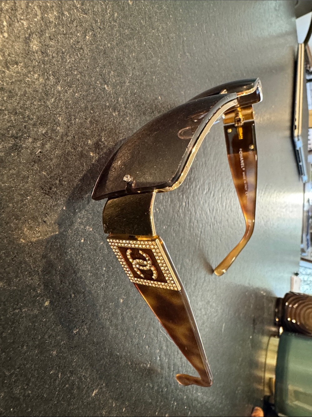 CHANEL Tortoiseshell and Gold-Tone Sunglasses with Crystal CC Plaque